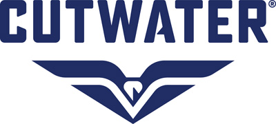 Cutwater logo featuring bold blue text and stylized blue bird icon